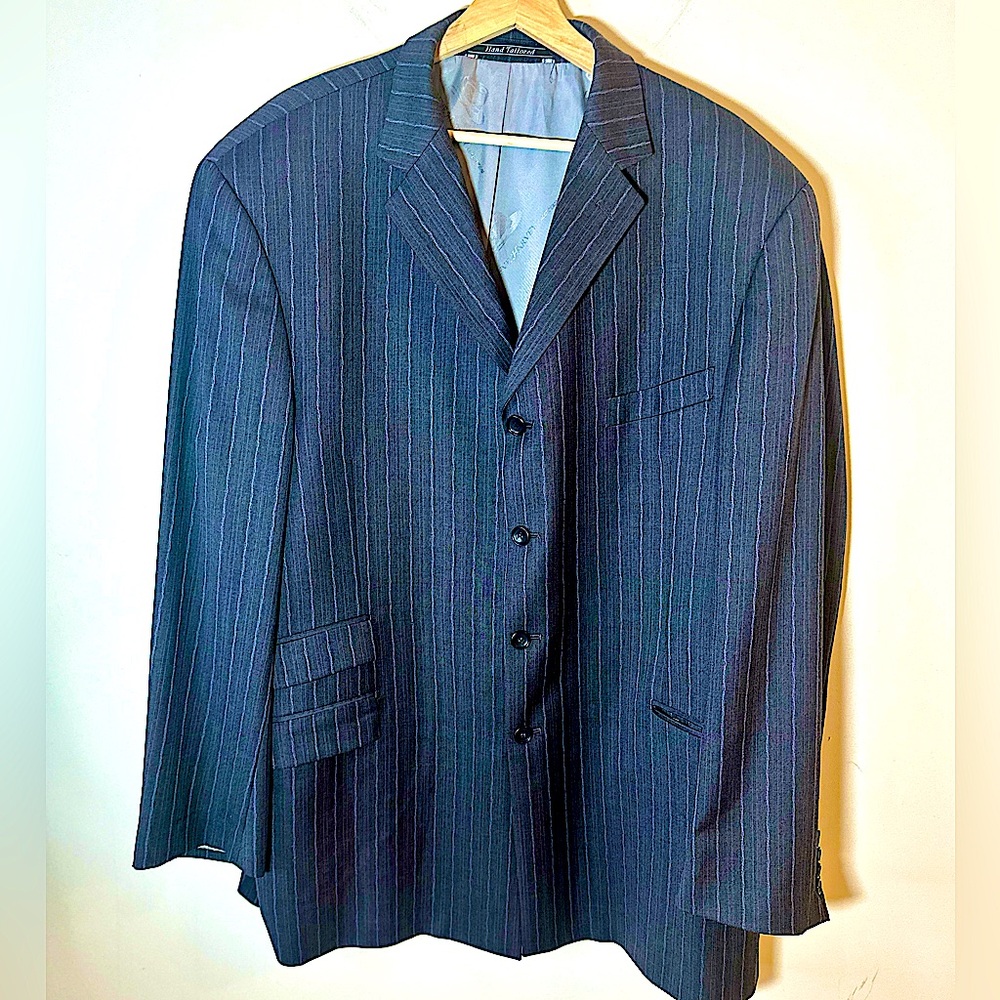 STEVE HARVEY COLLECTION Men’s 50L Lana Merino Super 120’s Wool Blue Suit Jacket